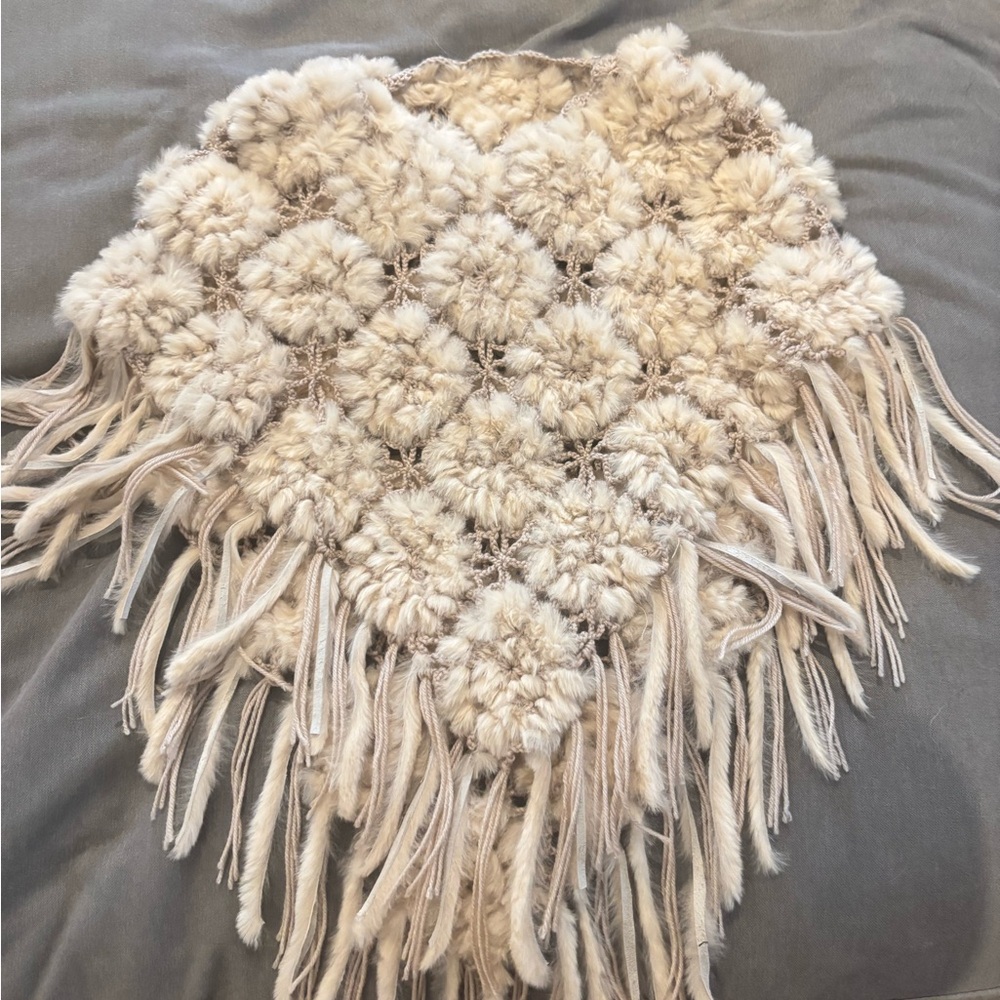 Elegant Cream Fringe Poncho handmade